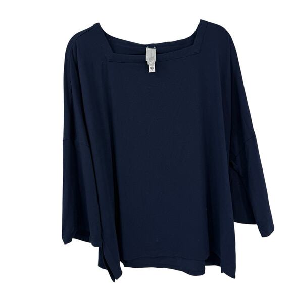 Marla Wynne Layers Boxy Square neck top size XL 3/4 Sleeve Navy Blue Split Hem - Picture 4 of 7